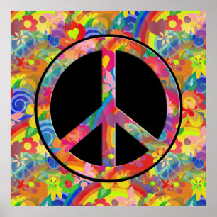 Flower Power rainbow peace + your background Poster