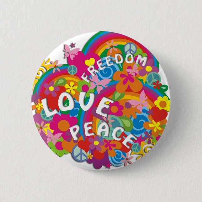 Flower Power Rainbow Pinback Button (Front)