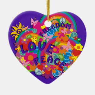 Flower Power Rainbow   violet Ceramic Ornament