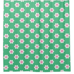 Flower Power Retro Daisies Pink and Green Shower Curtain
