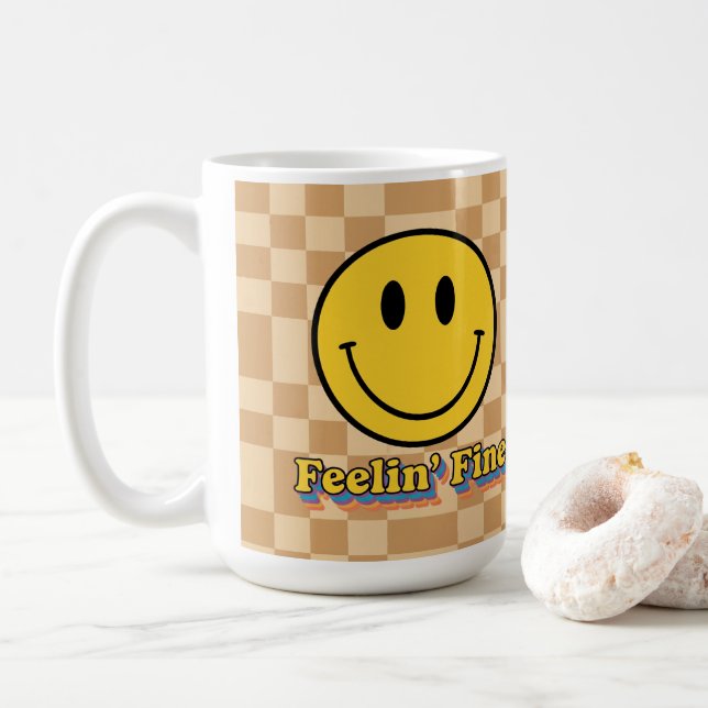 Flower Power Retro Daisy Sunflower Mug - 70s  (With Donut)