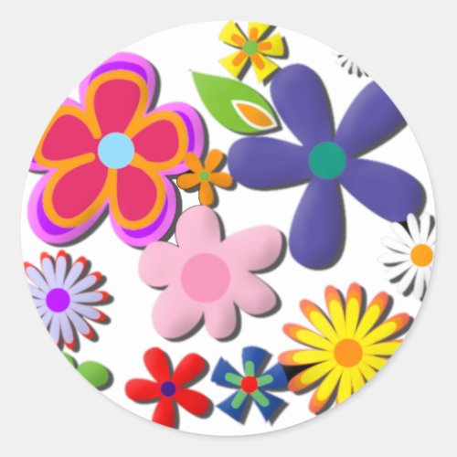 Flower Power Retro Floral Vector Classic Round Sticker