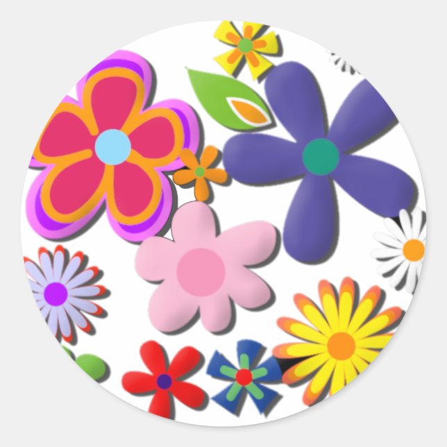 Flower Power Retro Floral Vector Classic Round Sticker (Front)