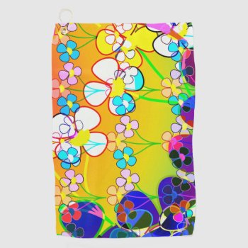 Flower Power Retro Pansies Golf Towel by StuffOrSomething at Zazzle