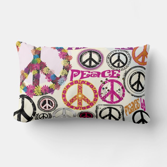 Flower Power Retro Peace & Love Hippie Symbols Lumbar Pillow (Front)