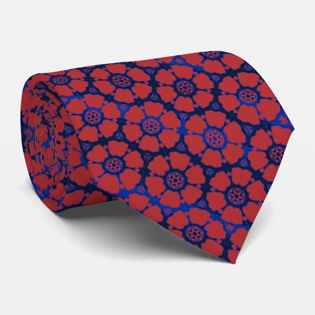 Flower Power Retro Two-sized Print Neck Tie (Rolled)
