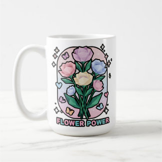 Flower Power Simple Colorful Cartoon Drawing White Coffee Mug