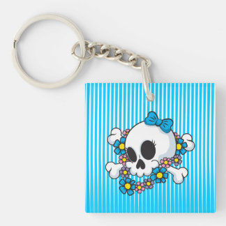 Flower Power Skull Keychain