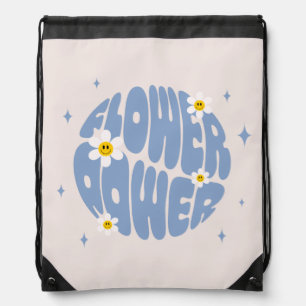 Flower Power Slogan Drawstring Bag