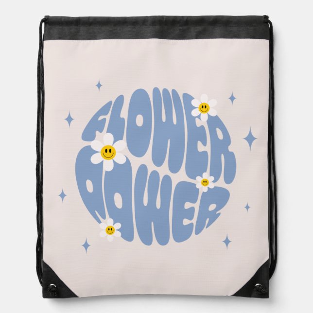 Flower Power Slogan Drawstring Bag (Front)