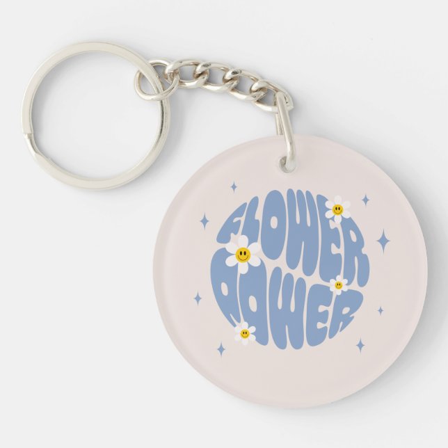 Flower Power Slogan Keychain (Front)