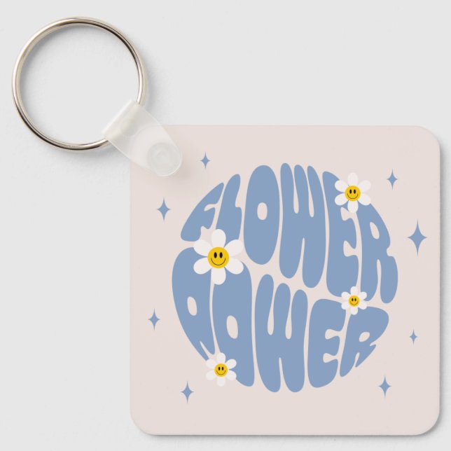 Flower Power Slogan Keychain (Front)