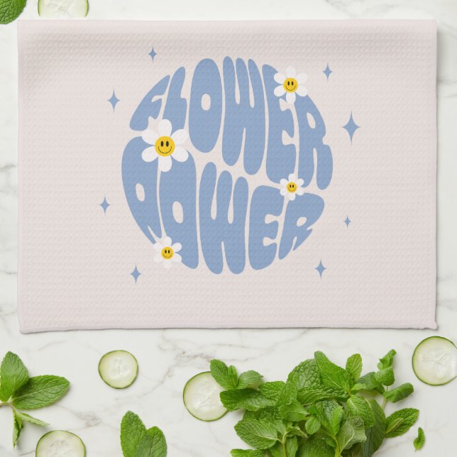 Flower Power Slogan Kitchen Towel (Folded)