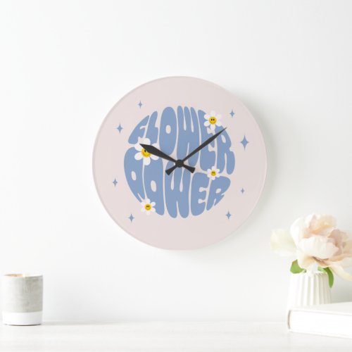 Flower Power Slogan Large Clock