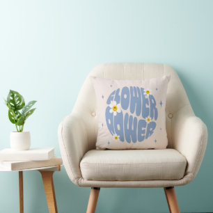 Flower Power Slogan Throw Pillow