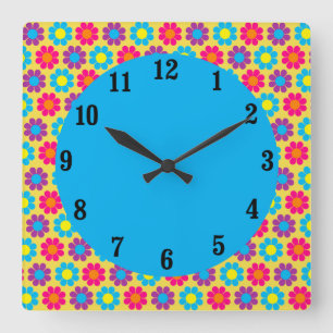 Flower Power Square Wall Clock