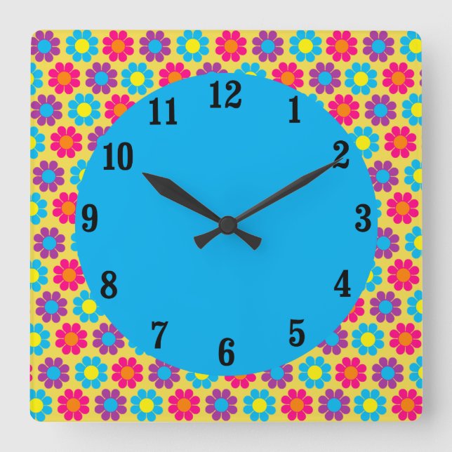 Flower Power Square Wall Clock (Front)