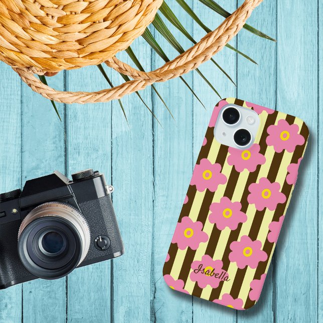 Flower Power Stripes Personalize Name Iphone Case (Creator Uploaded)