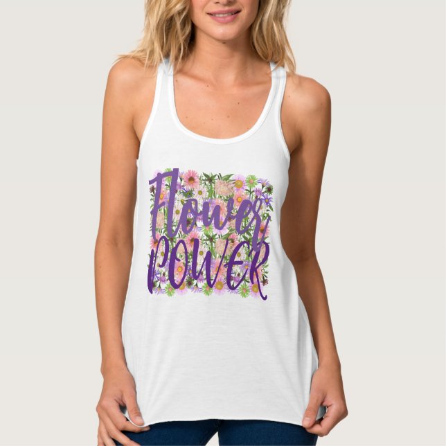Flower power tank top white/purple boho attitude  (Front)