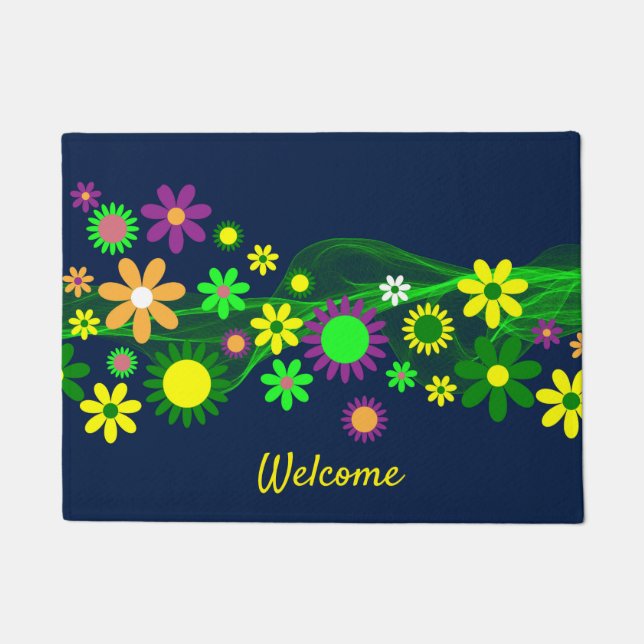 Flower Power Welcome or Personalize Doormat (Front)