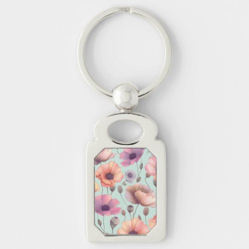 Flower power with pastel poppy patterns keychain