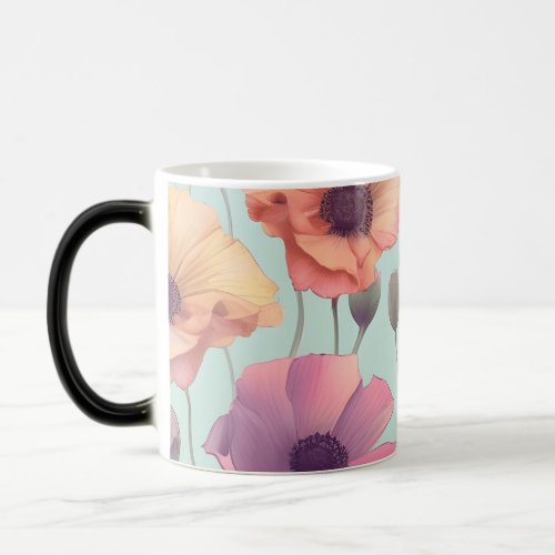 Flower power with pastel poppy patterns magic mug