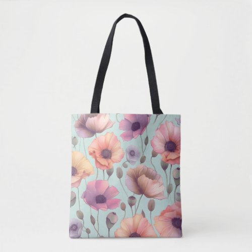 Flower power with pastel poppy patterns tote bag