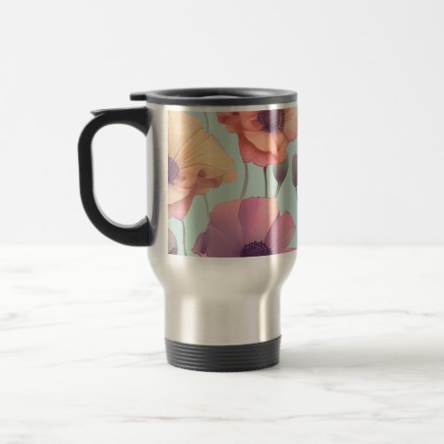 Flower power with pastel poppy patterns travel mug