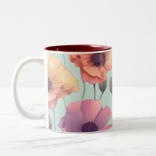 Flower power with pastel poppy patterns Two_Tone coffee mug
