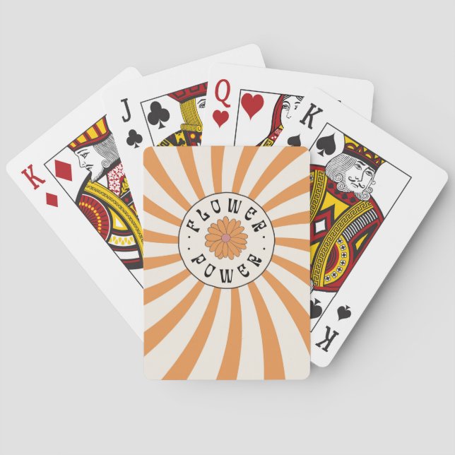 Flower Power with Psychedelic Orange Rays Poker Cards (Back)