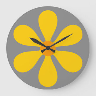 Flower Power - yellow Large Clock