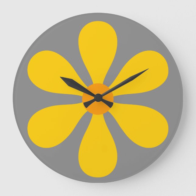 Flower Power - yellow Large Clock (Front)
