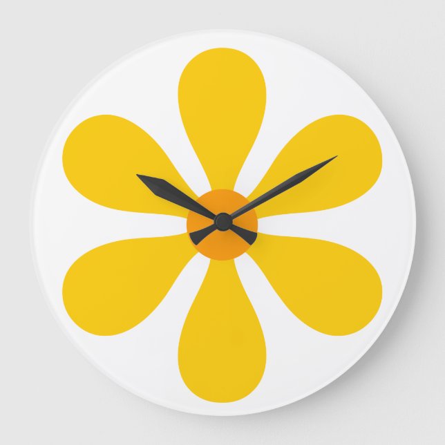 Flower Power - yellow Large Clock (Front)