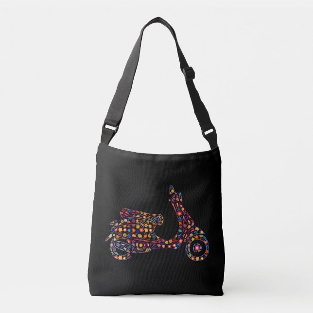 Flower Powered Motor-Scooter Motorcycle Crossbody Bag (Front)