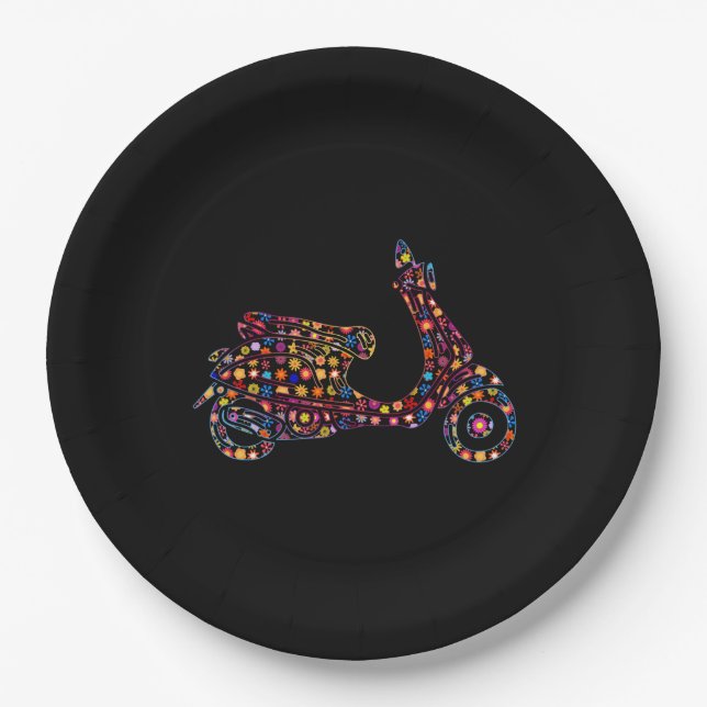 Flower Powered Motor-Scooter Motorcycle Paper Plates (Front)