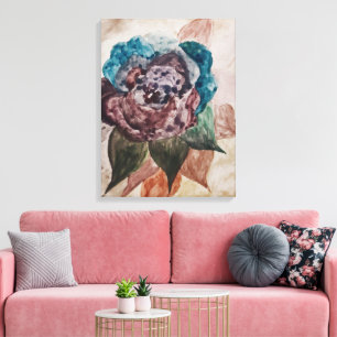 Flower Princess Pastel Navy Blue Blush Pink Floral Canvas Print