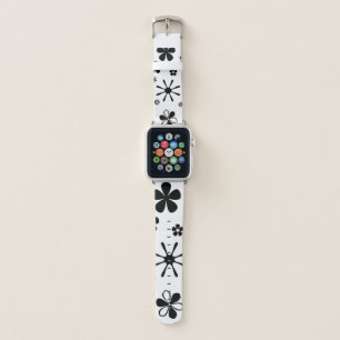 Flower Print Black and White Apple Watch Band