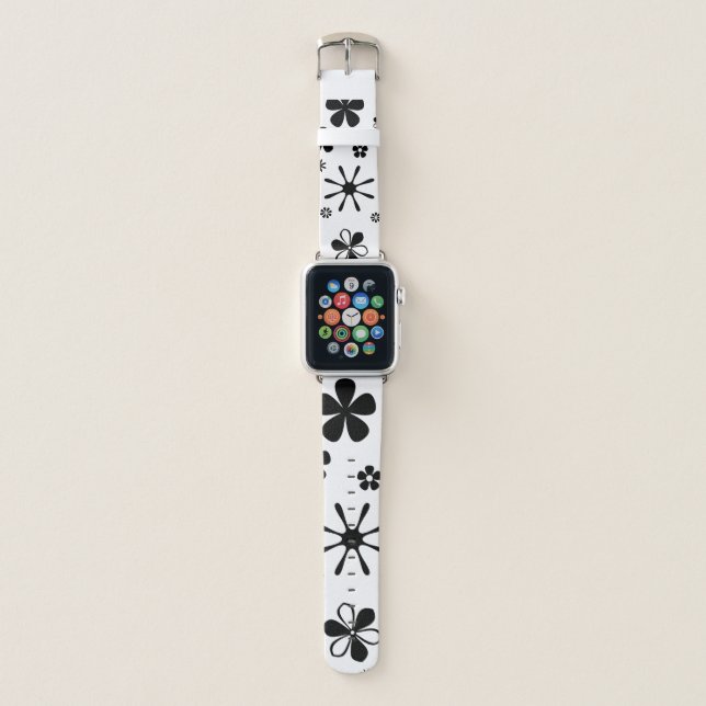 Flower Print Black and White Apple Watch Band (Front)