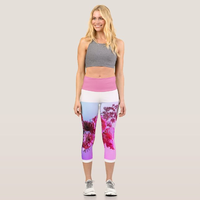 Flower print high waisted girl capri leggings (Front)