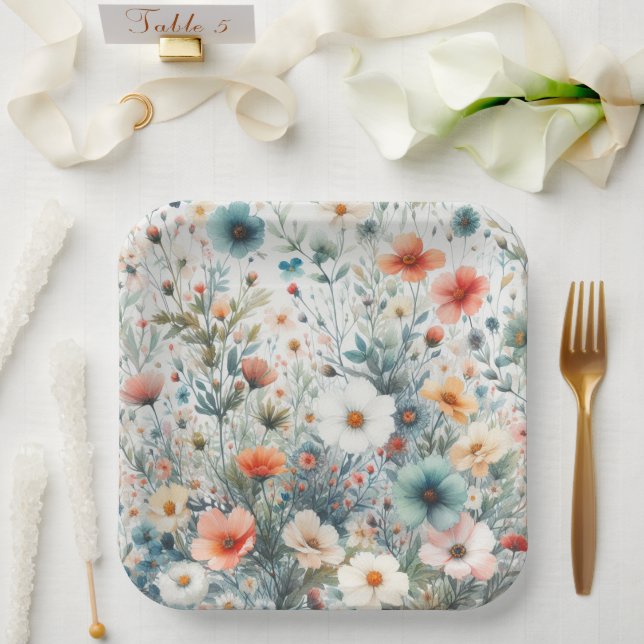 Flower Print Paper Plate (Wedding)