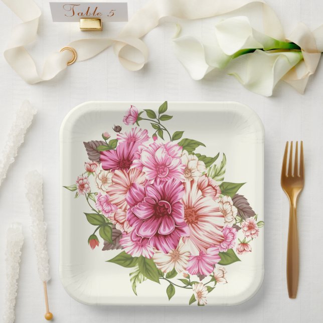 Flower Print  Paper Plates (Wedding)
