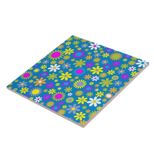 Flower Profusion Blue Ceramic Tile (Side)