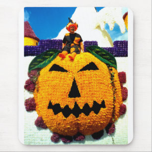 Flower pumpkin and witch mouse pad