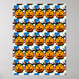 Flower pumpkins and witches poster