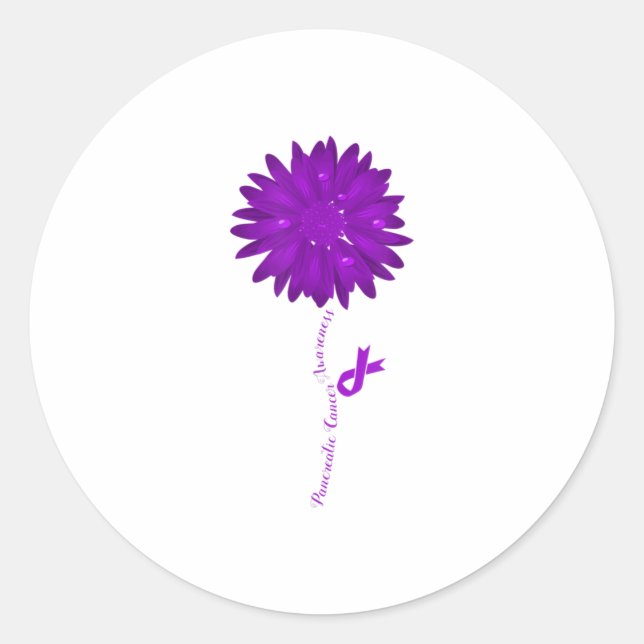 Flower Purple Ribbon Pancreatic Cancer Awareness Classic Round Sticker (Front)