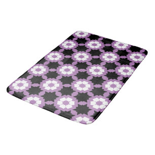Flower purple white black bath mat