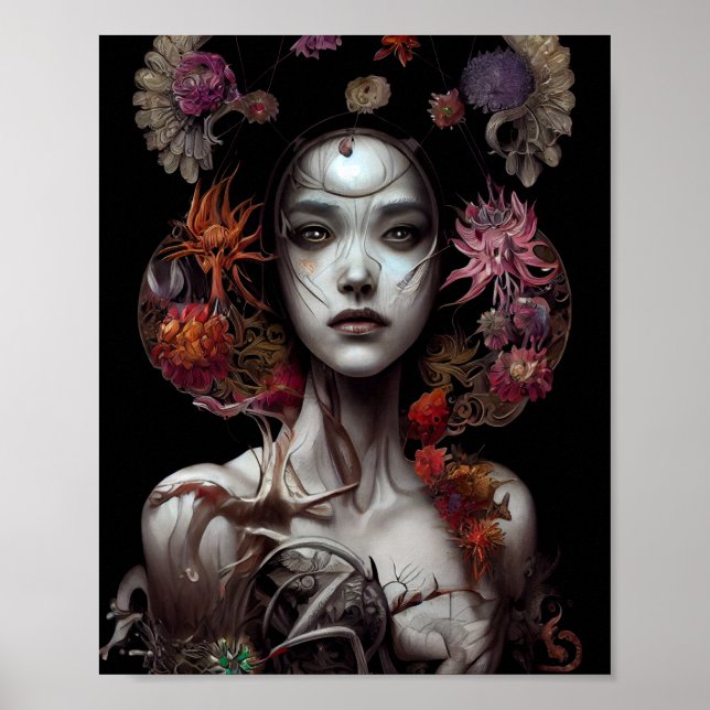 Flower Queen Surreal Gothic Fantasy Art Poster (Front)