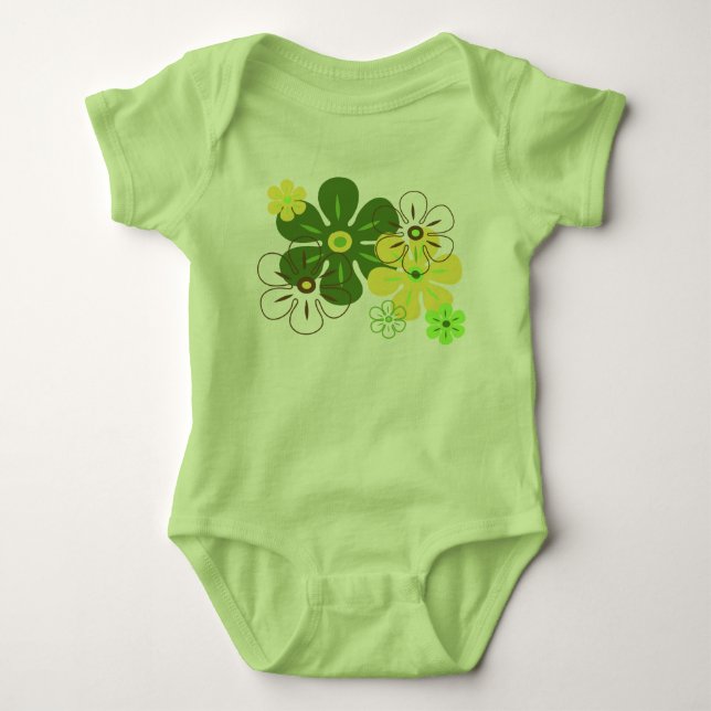 Flower Rain Hawaiian Retro Floral Baby Bodysuit (Front)