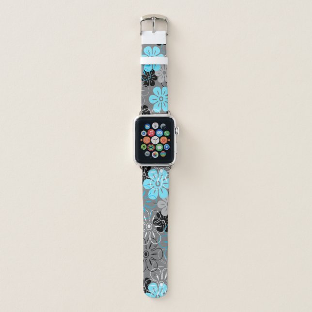 Flower Rain Hawaiian Retro Floral -Charcoal Apple Watch Band (Front)