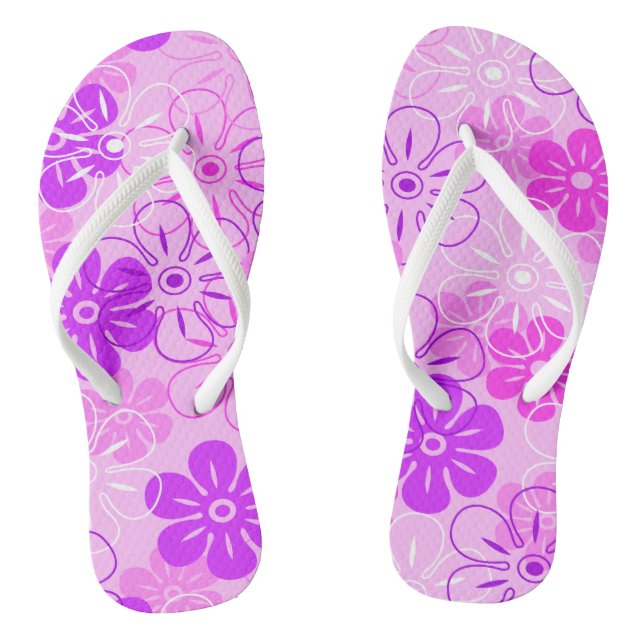Flower Rain Hawaiian Retro Floral Flip Flops (Footbed)
